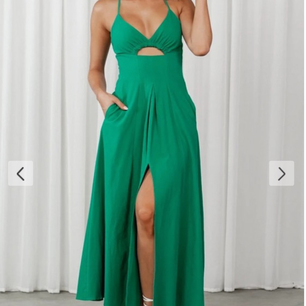 Cut Out Thigh High Slit Cami Maxi Dress - Green